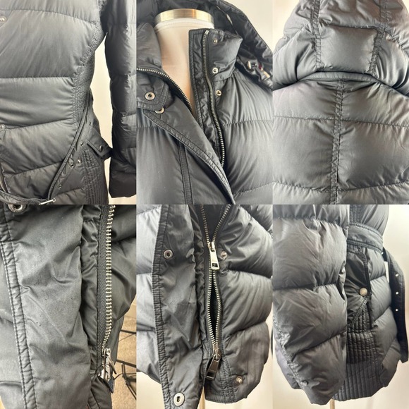 *Flawed Burberry Brit Down Puffer Jacket Coat Belted Hooded Quilted Black Size M - Picture 13 of 16